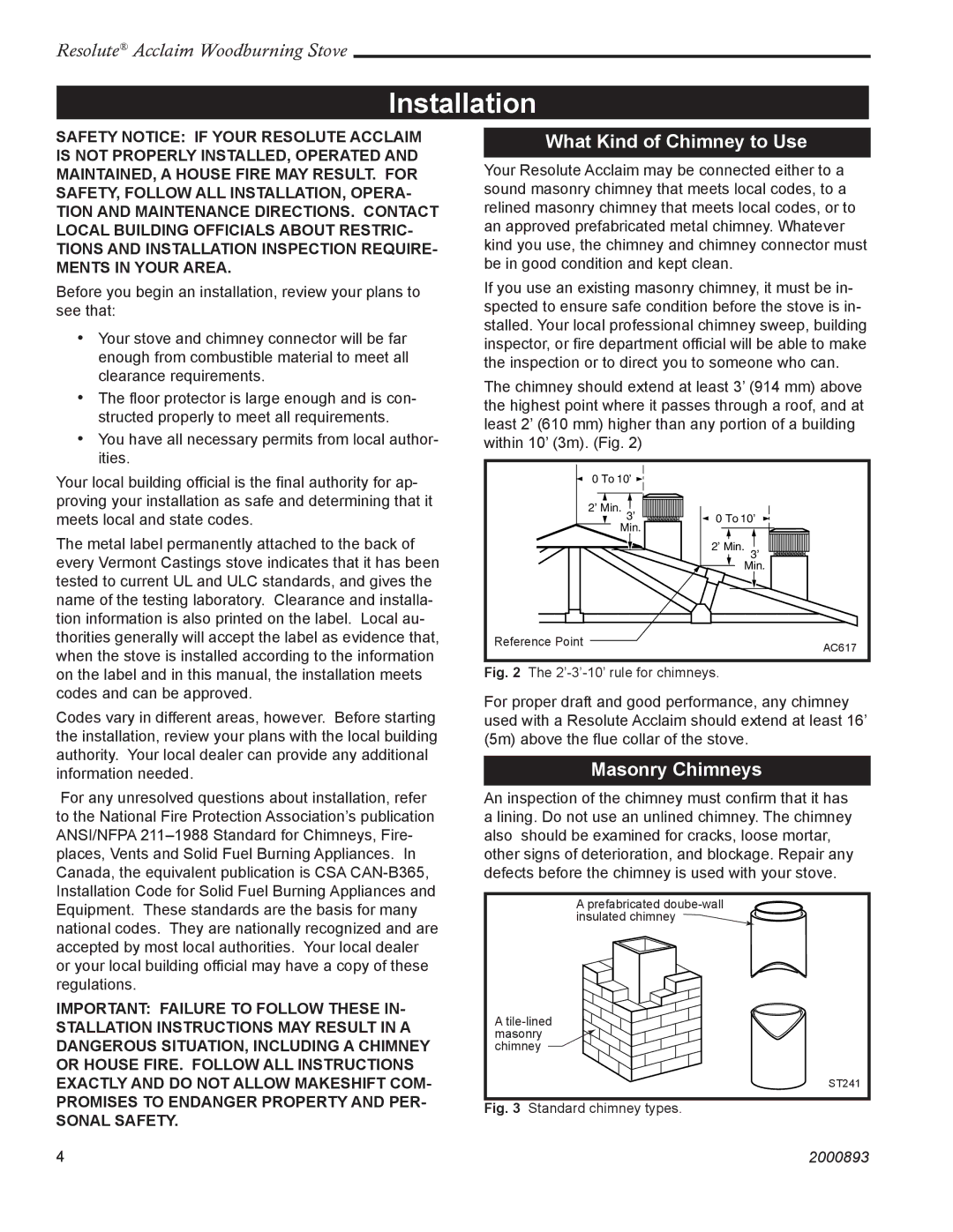 Acclaim Lighting 2490 installation instructions Installation, What Kind of Chimney to Use, Masonry Chimneys 