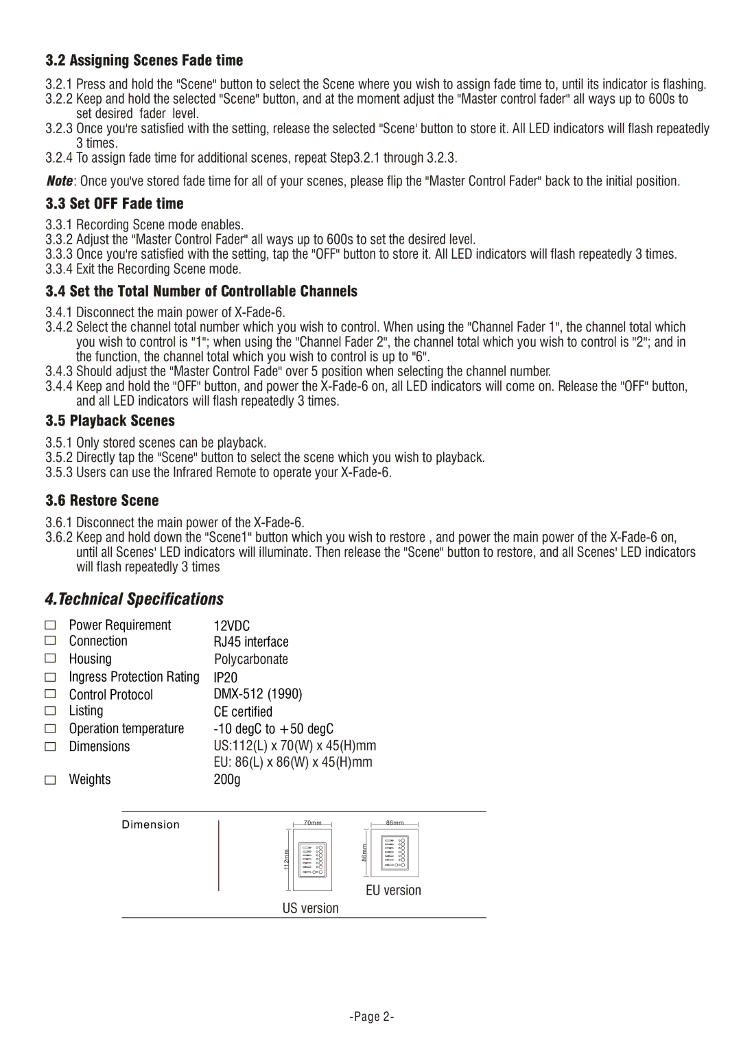 Acclaim Lighting X-FADE-6 manual Technical Specifications 