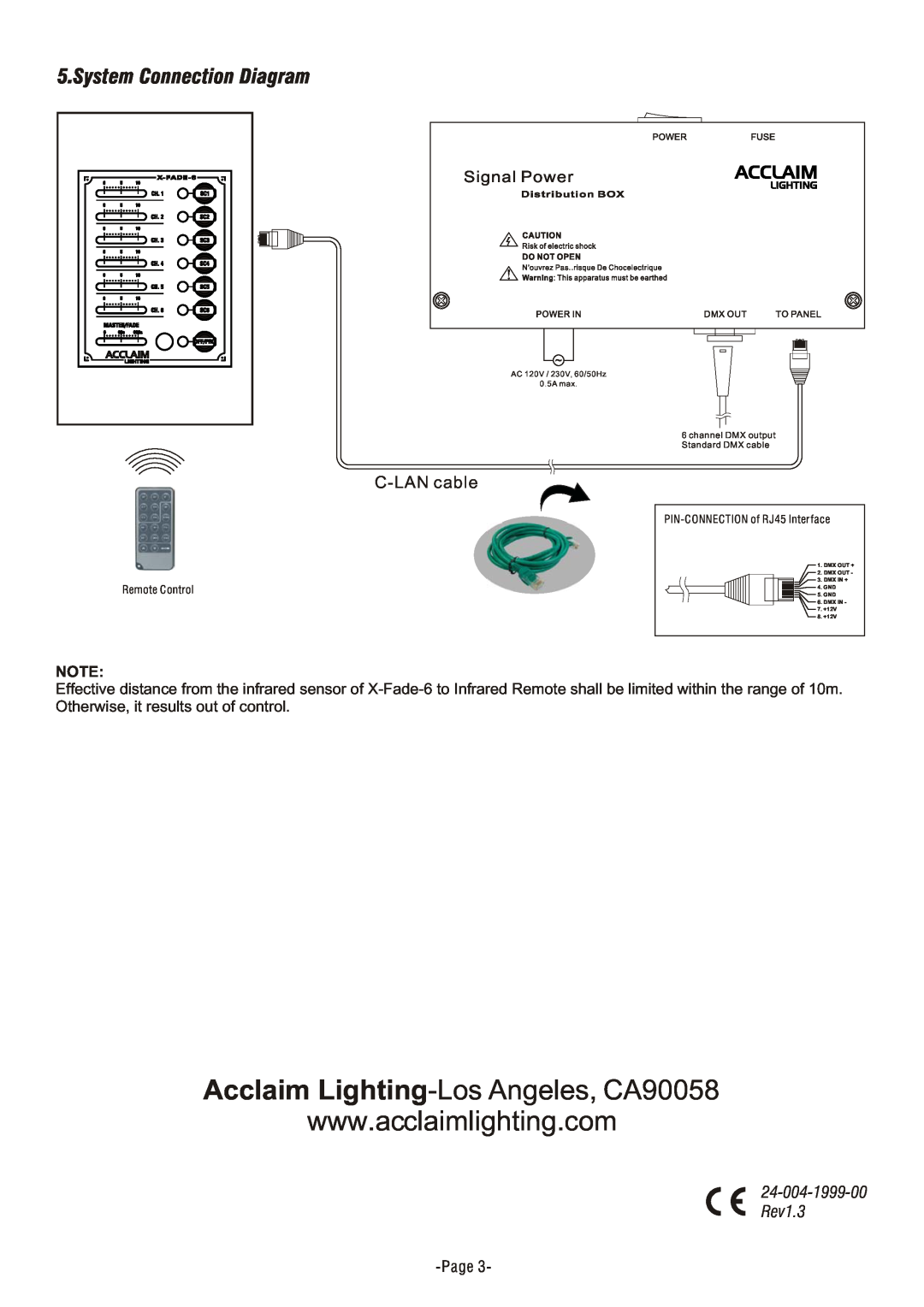 Acclaim Lighting X-FADE-6 System Connection Diagram, Acclaim Lighting-Los Angeles, CA90058, 24-004-1999-00 Rev1.3, Dmx Out 
