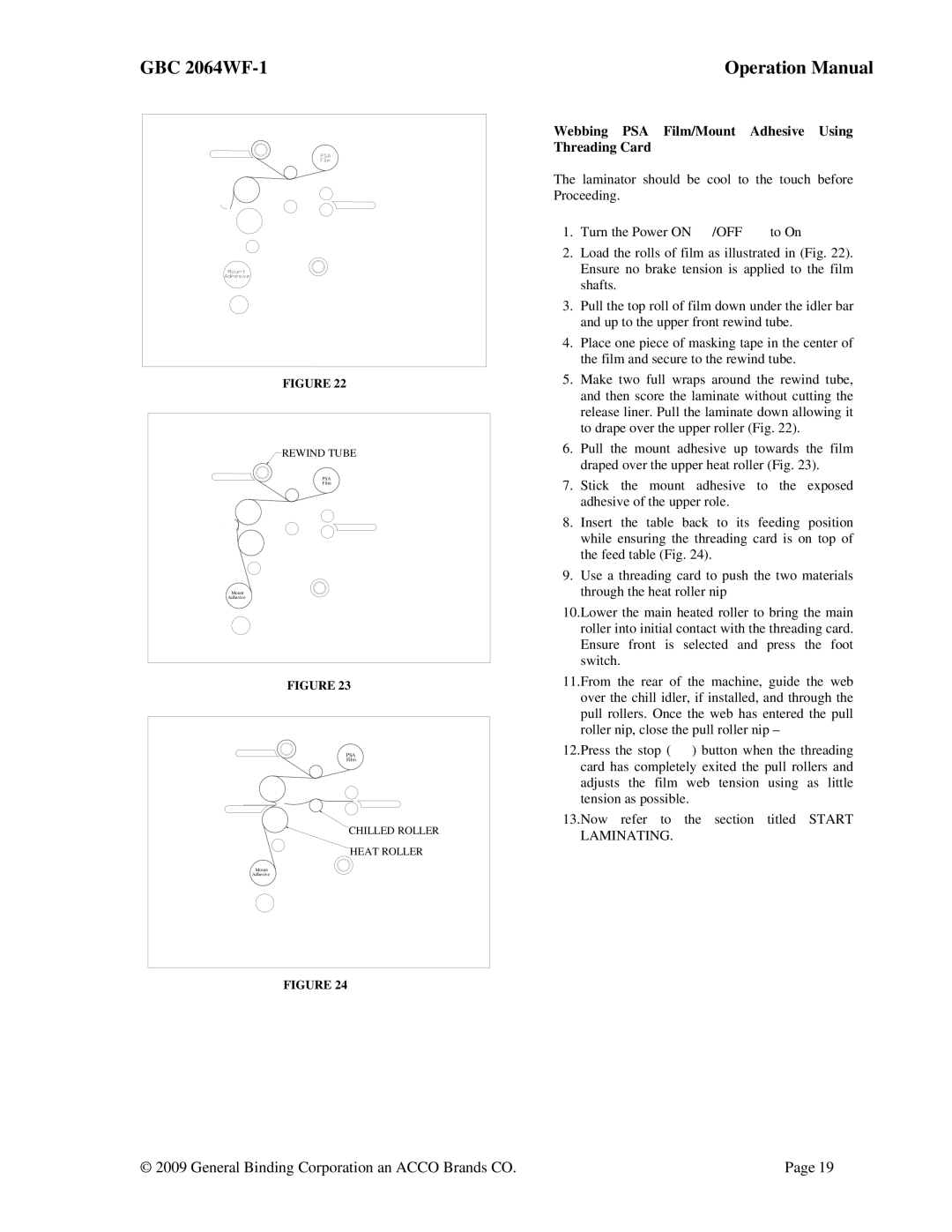 ACCO Brands GBC 2064WF-1 operation manual Webbing PSA Film/Mount Adhesive Using Threading Card 