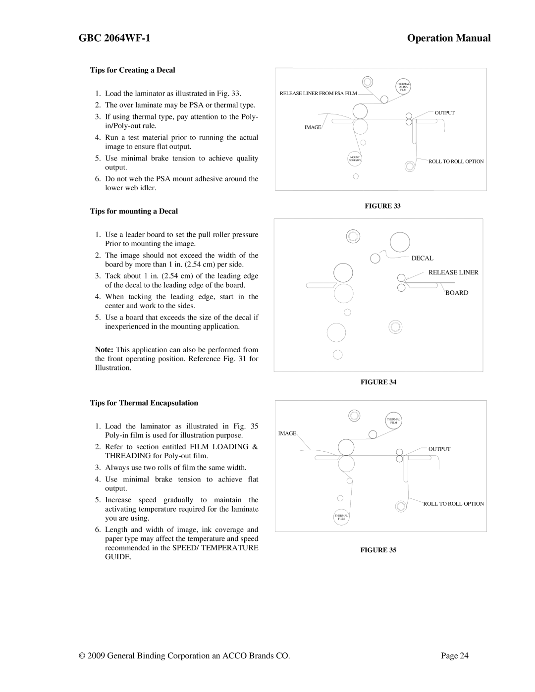ACCO Brands GBC 2064WF-1 Tips for Creating a Decal, Tips for mounting a Decal, Tips for Thermal Encapsulation 