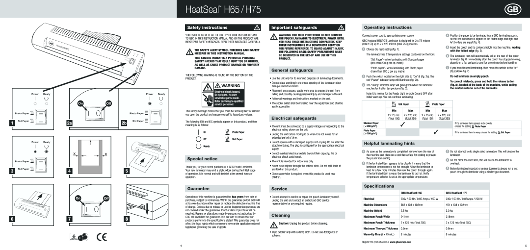 ACCO Brands HeatSeal H65 / H75, Safety instructions, Important safeguards, Operating instructions, General safeguards 