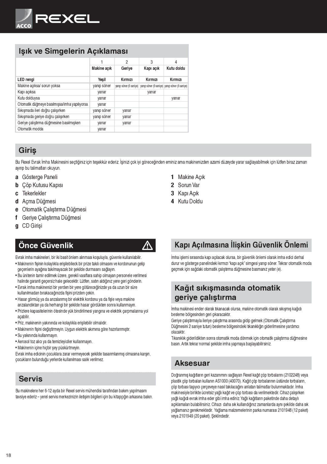 ACCO Brands RLS28, RLSM9, RLX20, RLM11 instruction manual Önce Güvenlik 