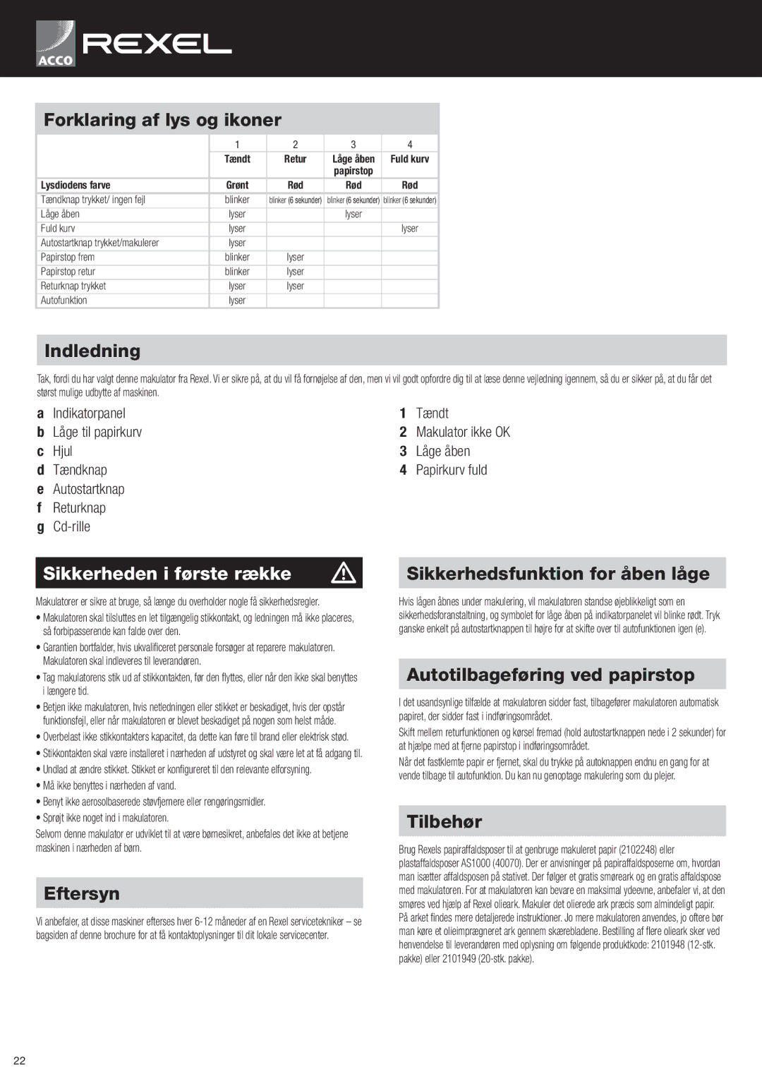 ACCO Brands RLS28, RLSM9, RLX20, RLM11 instruction manual Sikkerheden i første række 