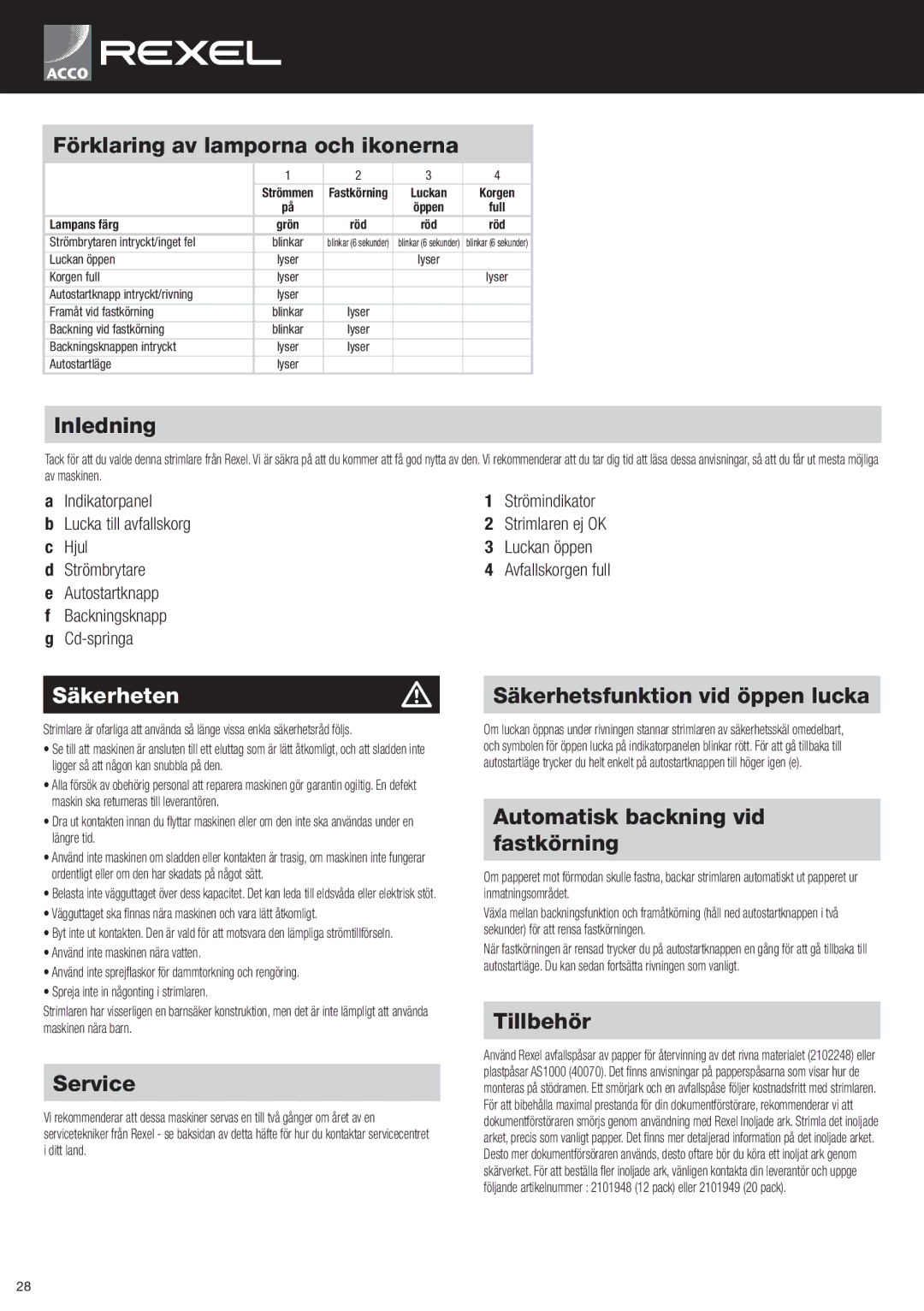 ACCO Brands RLSM9, RLX20, RLS28, RLM11 instruction manual Säkerhetenm 