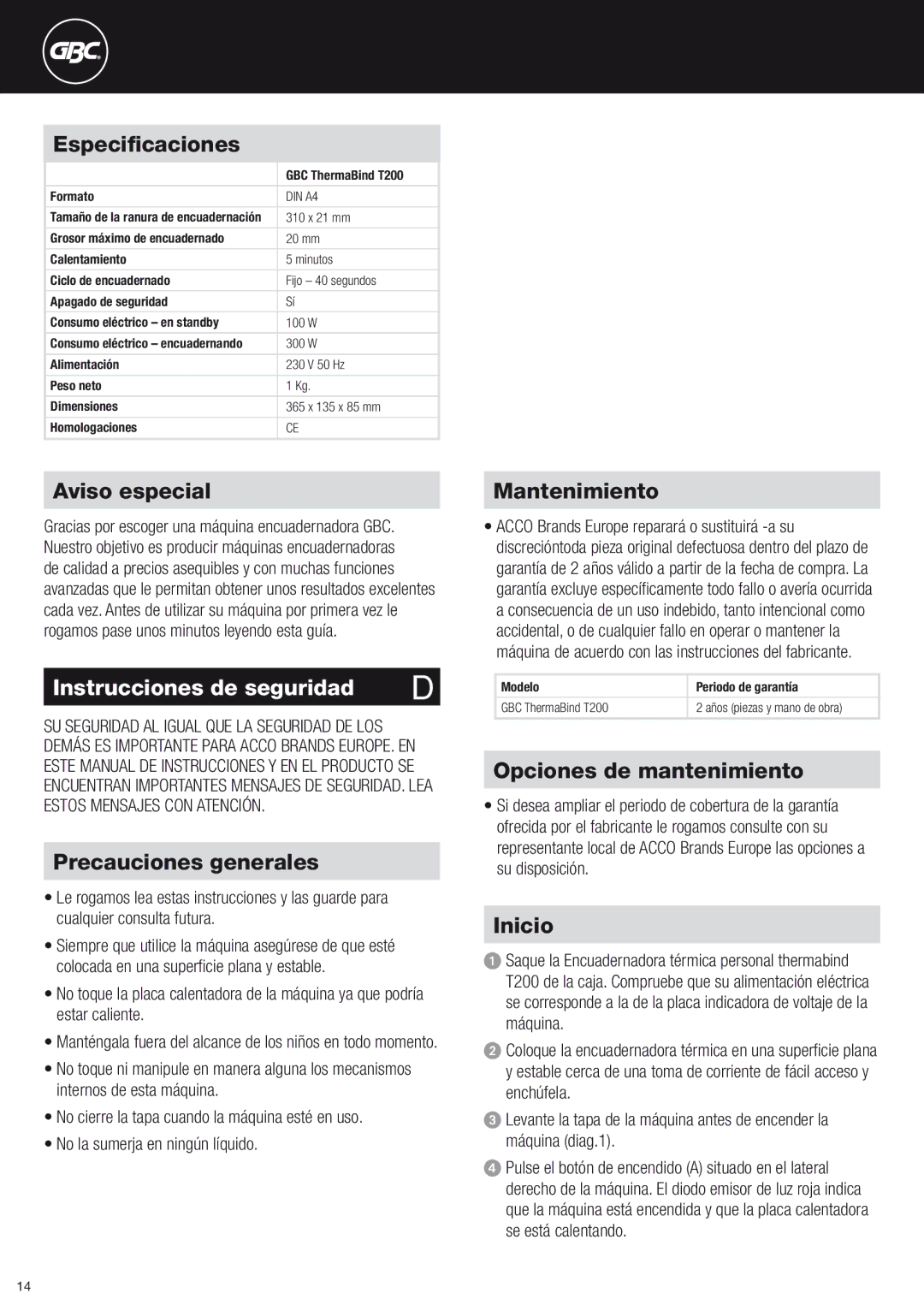 ACCO Brands T200 instruction manual Instrucciones de seguridad 