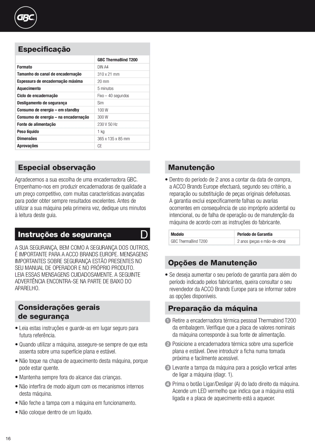 ACCO Brands T200 instruction manual Instruções de segurança 