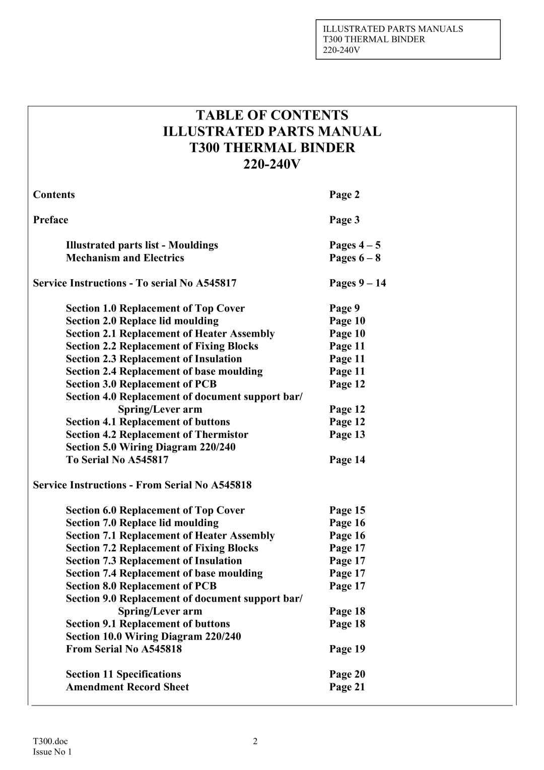 ACCO Brands T300 manual Illustrated Parts Manual 