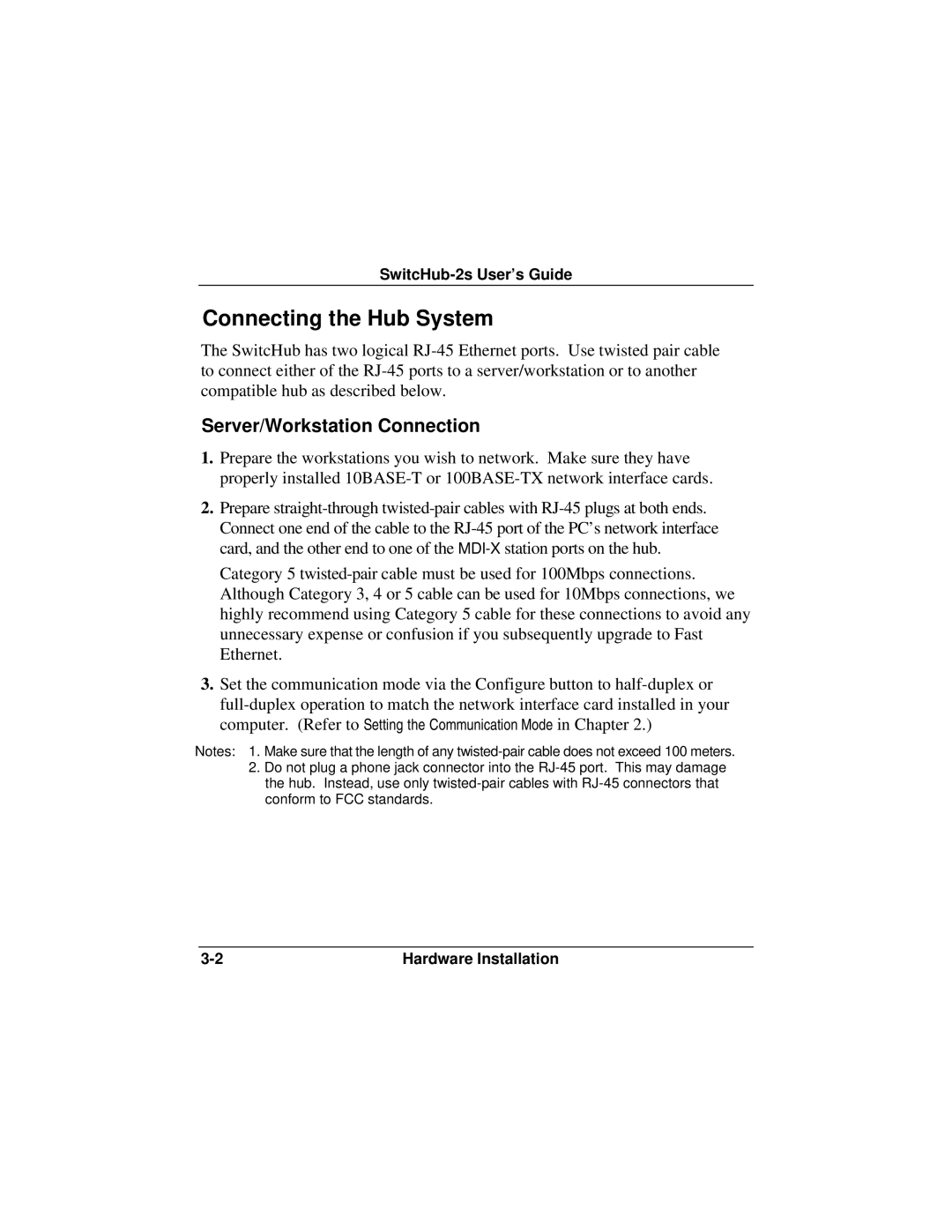 Accton Technology 100BASE-TX, 10BASE-T manual Connecting the Hub System, Server/Workstation Connection 