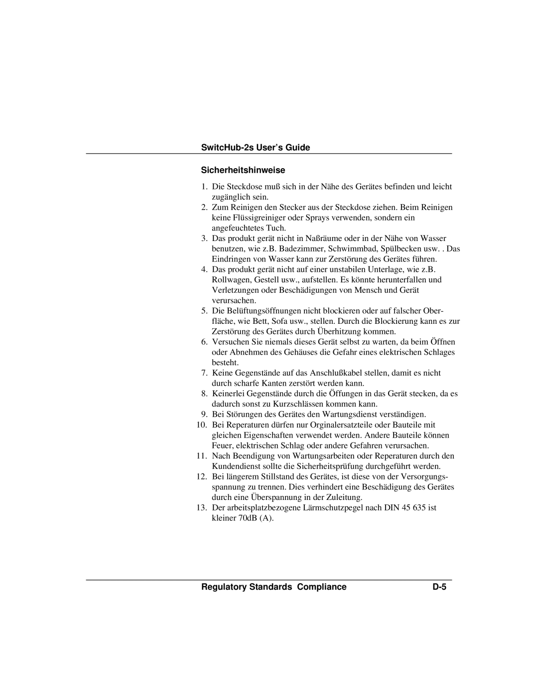 Accton Technology 10BASE-T, 100BASE-TX manual SwitcHub-2s User’s Guide Sicherheitshinweise 