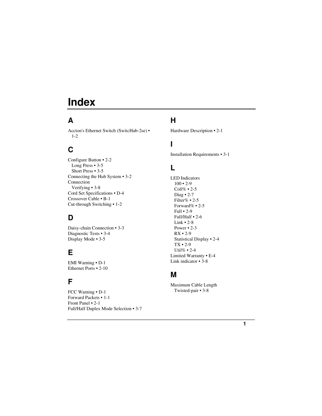 Accton Technology 10BASE-T, 100BASE-TX manual Index 