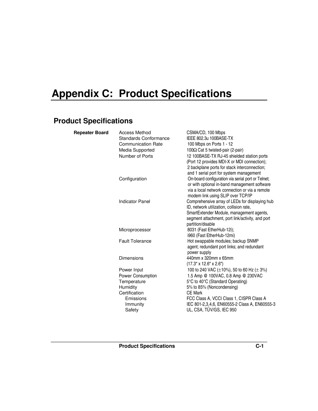 Accton Technology 12i, 12mi SNMP manual Appendix C Product Specifications 