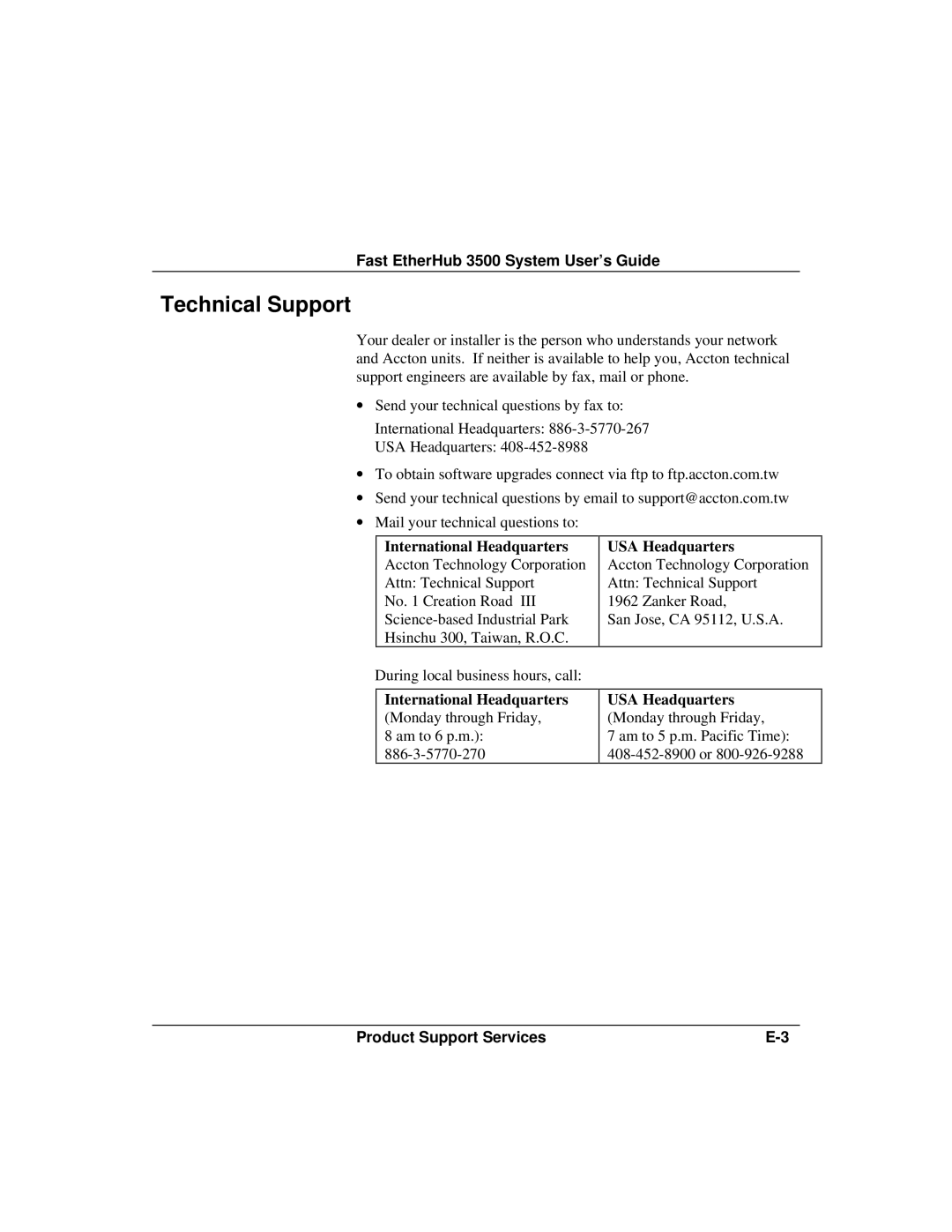 Accton Technology 12mi SNMP, 12i manual Technical Support, International Headquarters USA Headquarters 