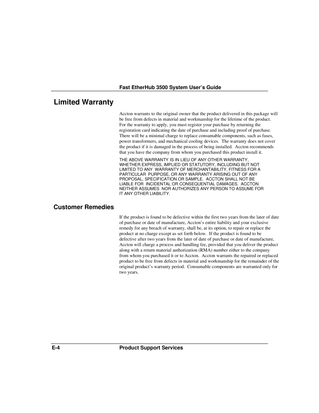 Accton Technology 12i, 12mi SNMP manual Limited Warranty, Customer Remedies 