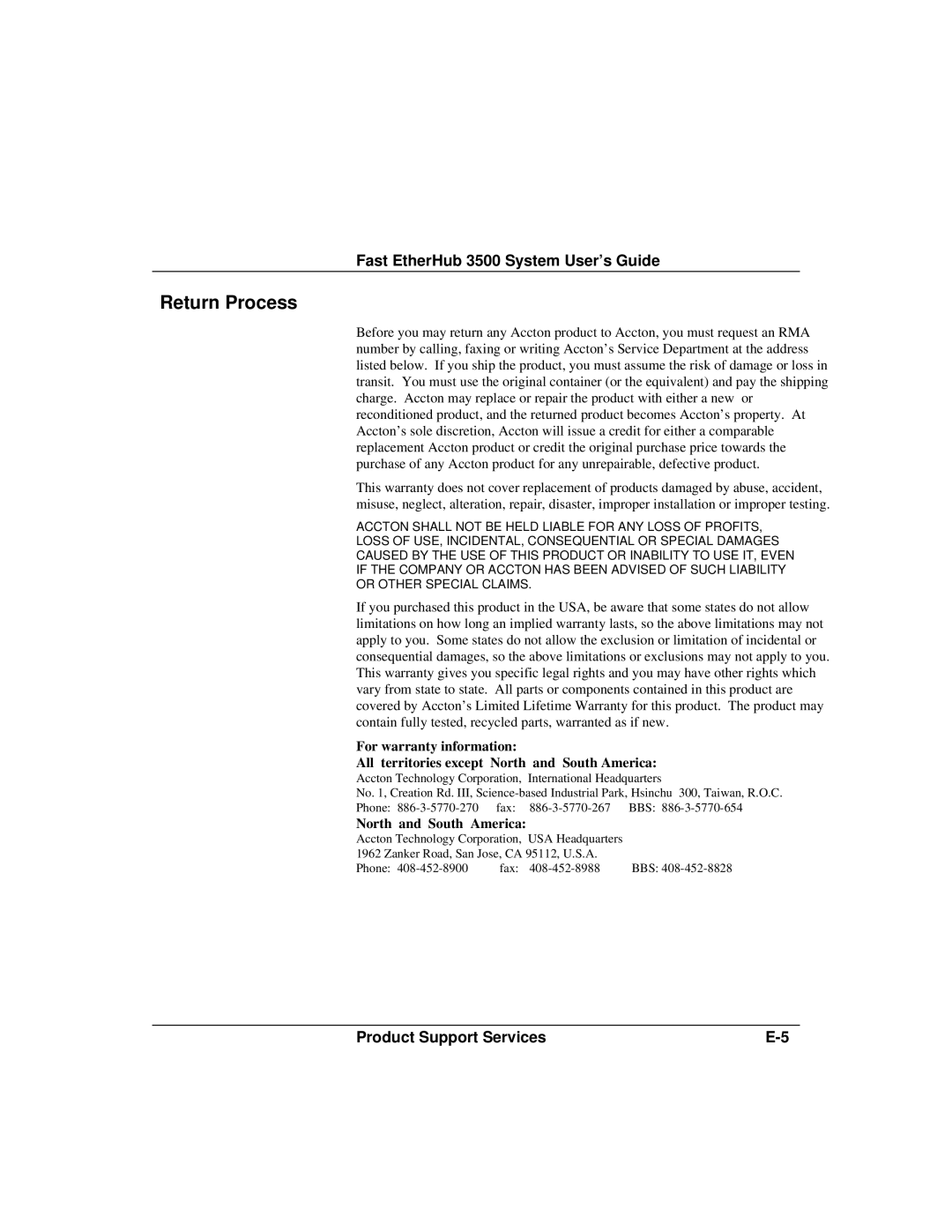 Accton Technology 12mi SNMP, 12i manual Return Process, North and South America 