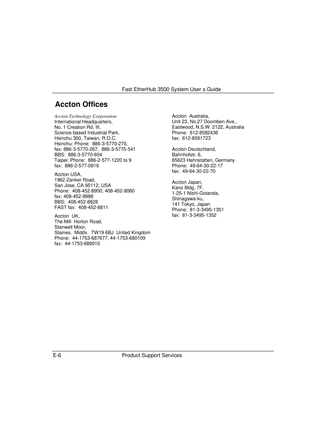 Accton Technology 12i, 12mi SNMP manual Accton Offices, Accton Technology Corporation 