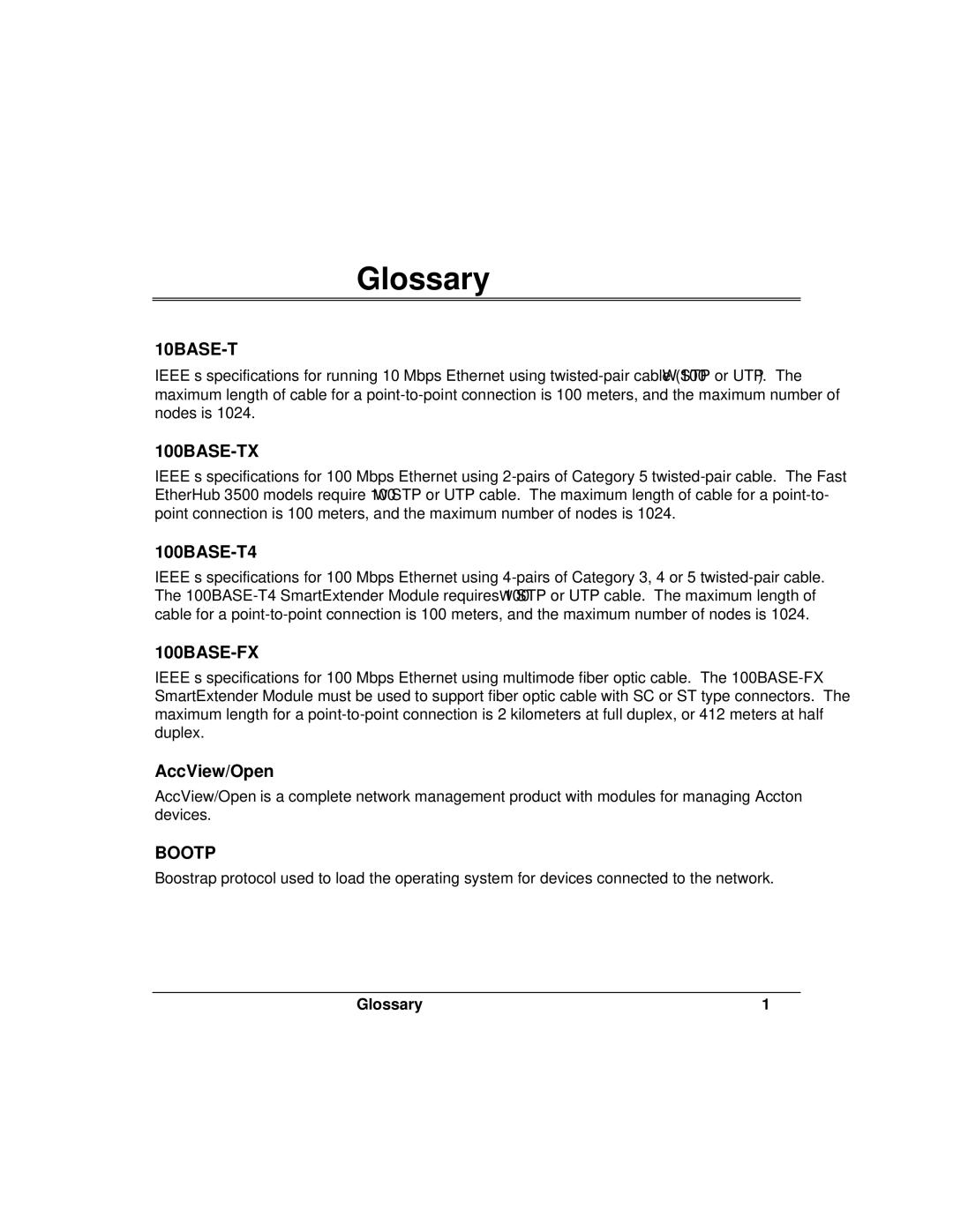 Accton Technology 12i, 12mi SNMP manual Glossary, 10BASE-T 