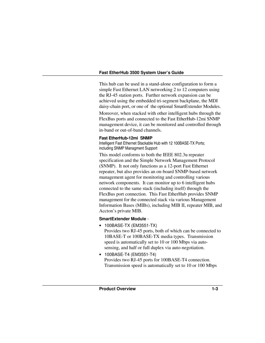 Accton Technology 12mi SNMP, 12i manual SmartExtender Module 