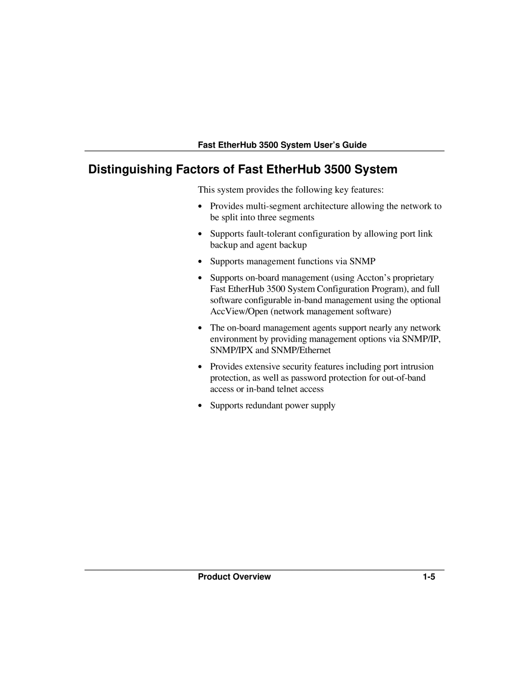 Accton Technology 12mi SNMP, 12i manual Distinguishing Factors of Fast EtherHub 3500 System 