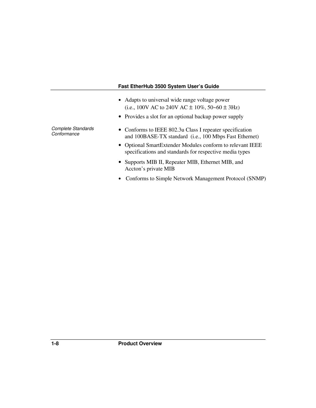 Accton Technology 12i, 12mi SNMP manual Complete Standards Conformance 