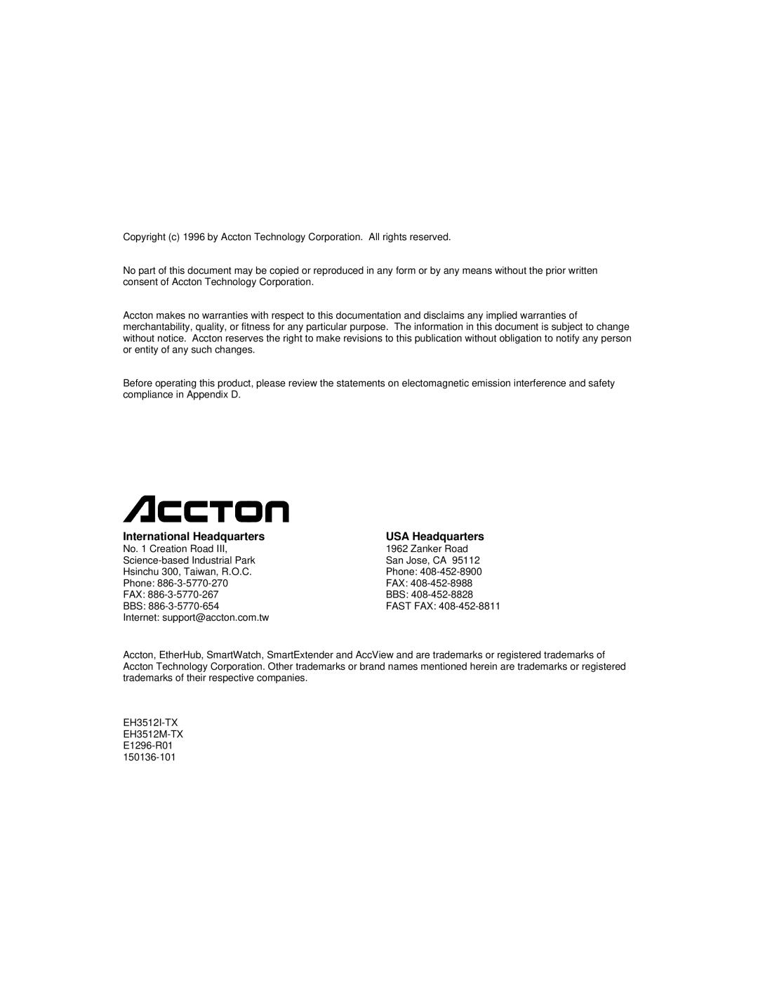 Accton Technology 12i, 12mi SNMP manual International Headquarters USA Headquarters 