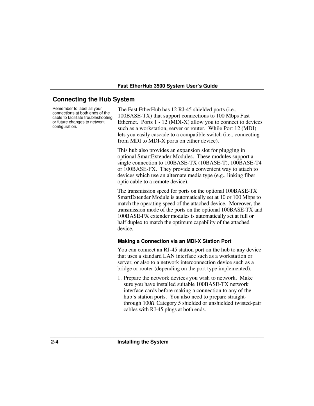 Accton Technology 12mi SNMP, 12i manual Connecting the Hub System 