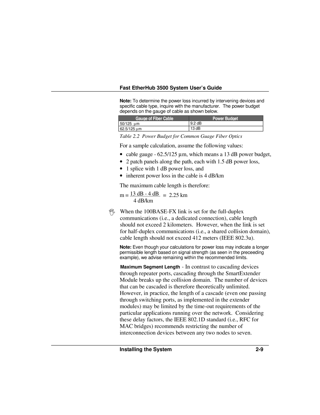 Accton Technology 12i, 12mi SNMP manual Power Budget for Common Guage Fiber Optics 