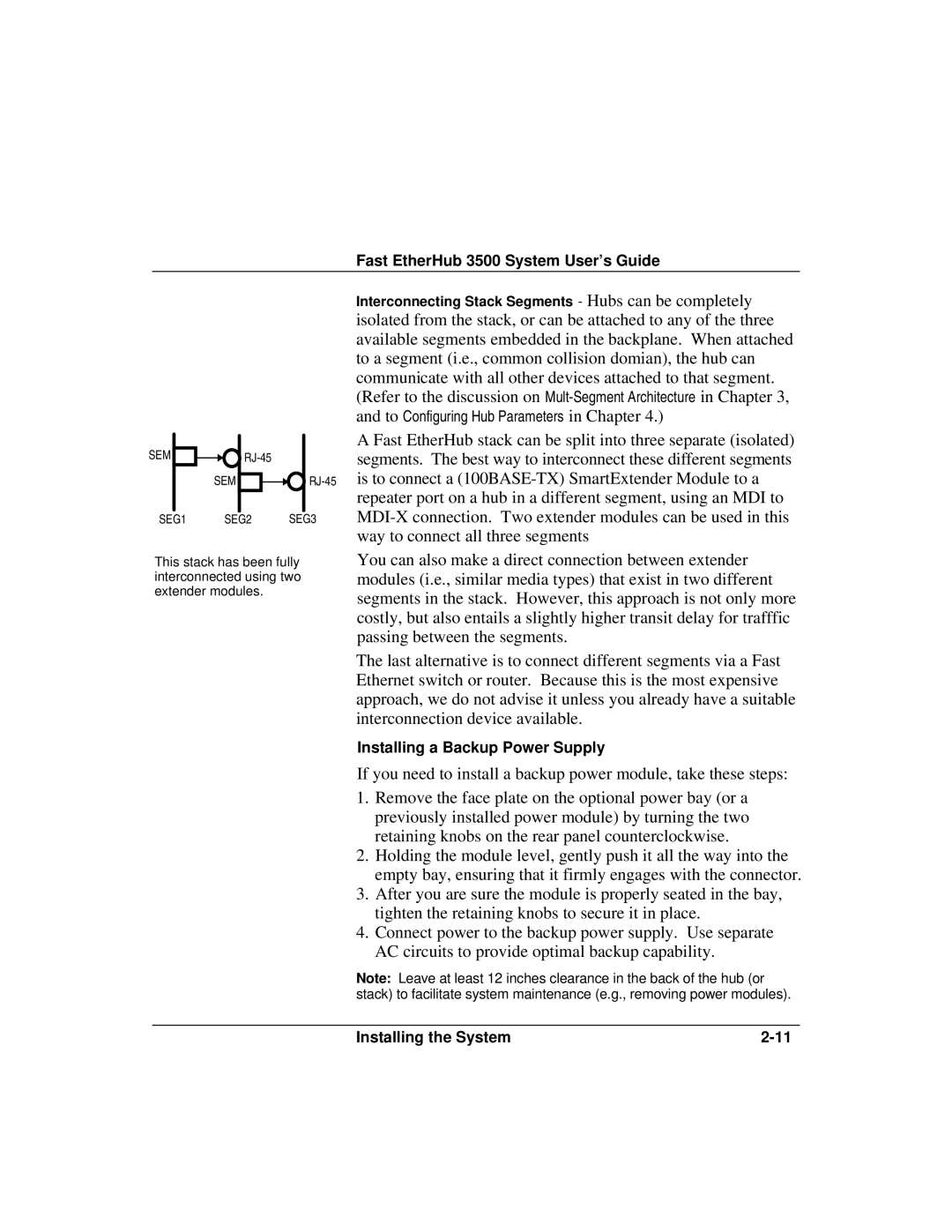 Accton Technology 12i, 12mi SNMP manual Installing a Backup Power Supply 