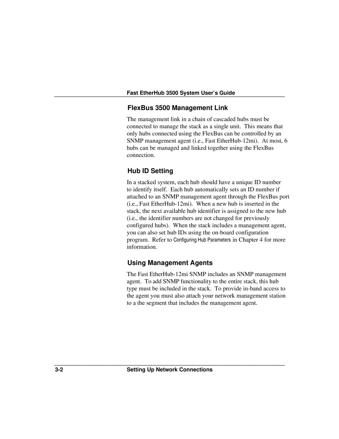 Accton Technology 12mi SNMP, 12i manual FlexBus 3500 Management Link, Hub ID Setting, Using Management Agents 