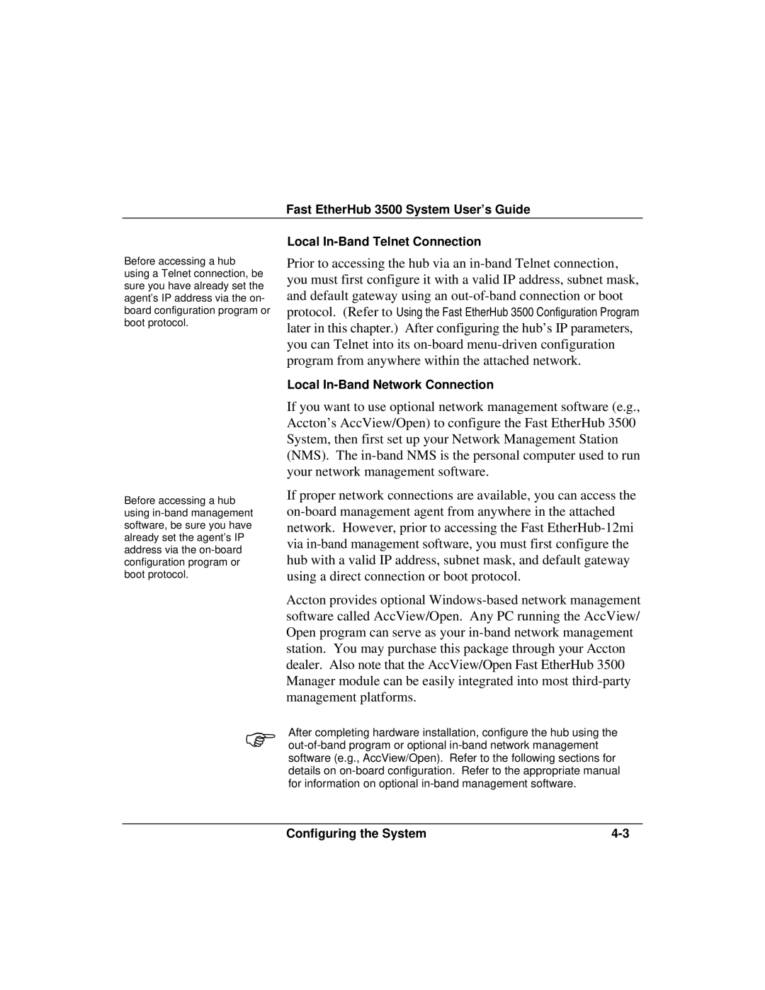 Accton Technology 12mi SNMP, 12i manual Local In-Band Network Connection 