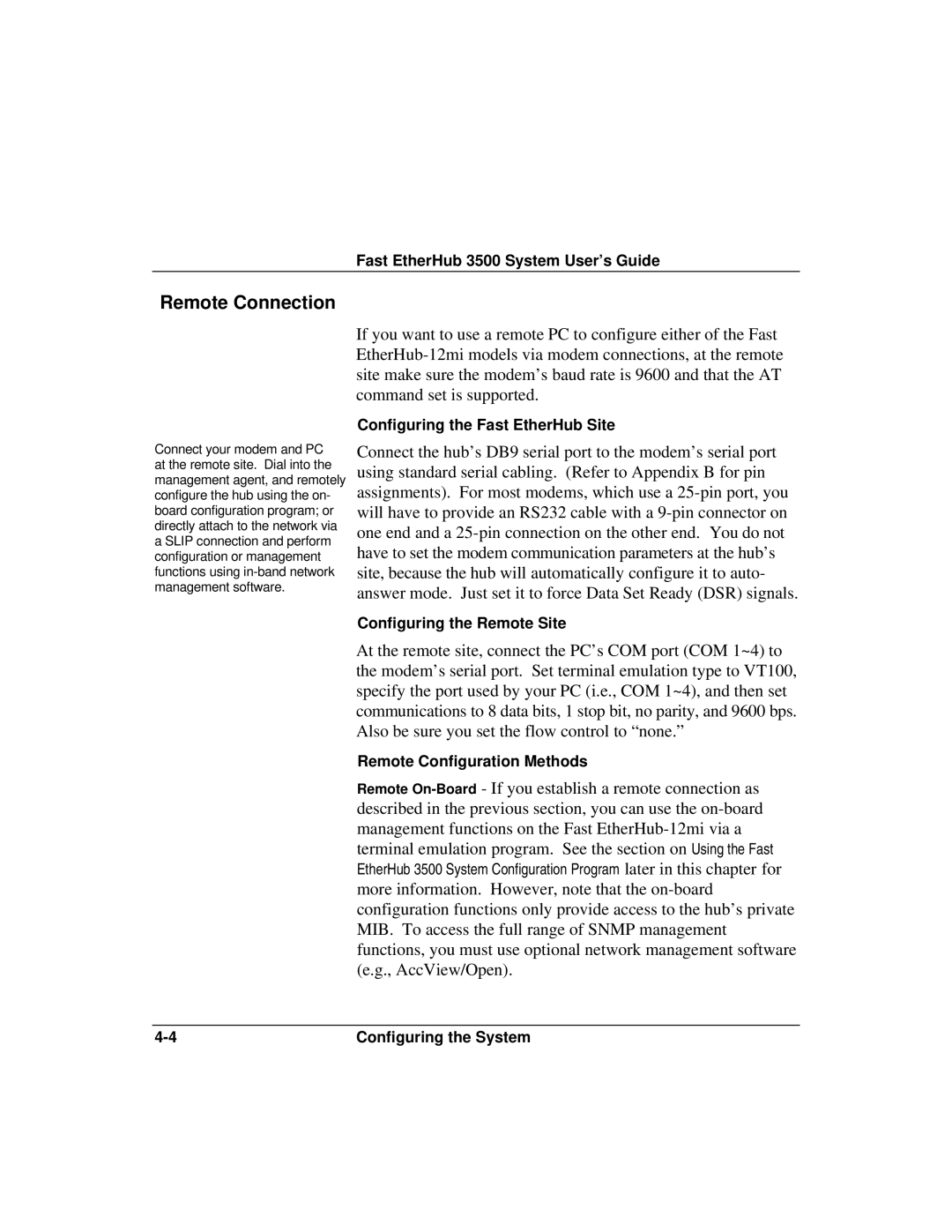 Accton Technology 12i, 12mi SNMP manual Remote Connection 