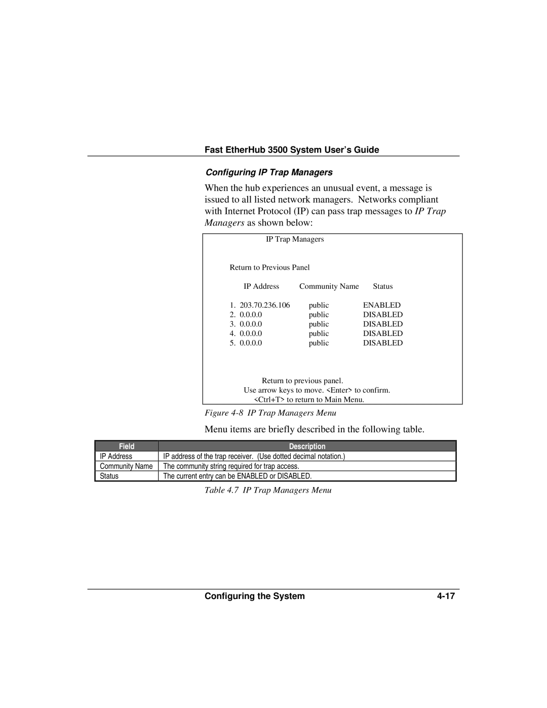 Accton Technology 12mi SNMP, 12i manual Configuring IP Trap Managers 