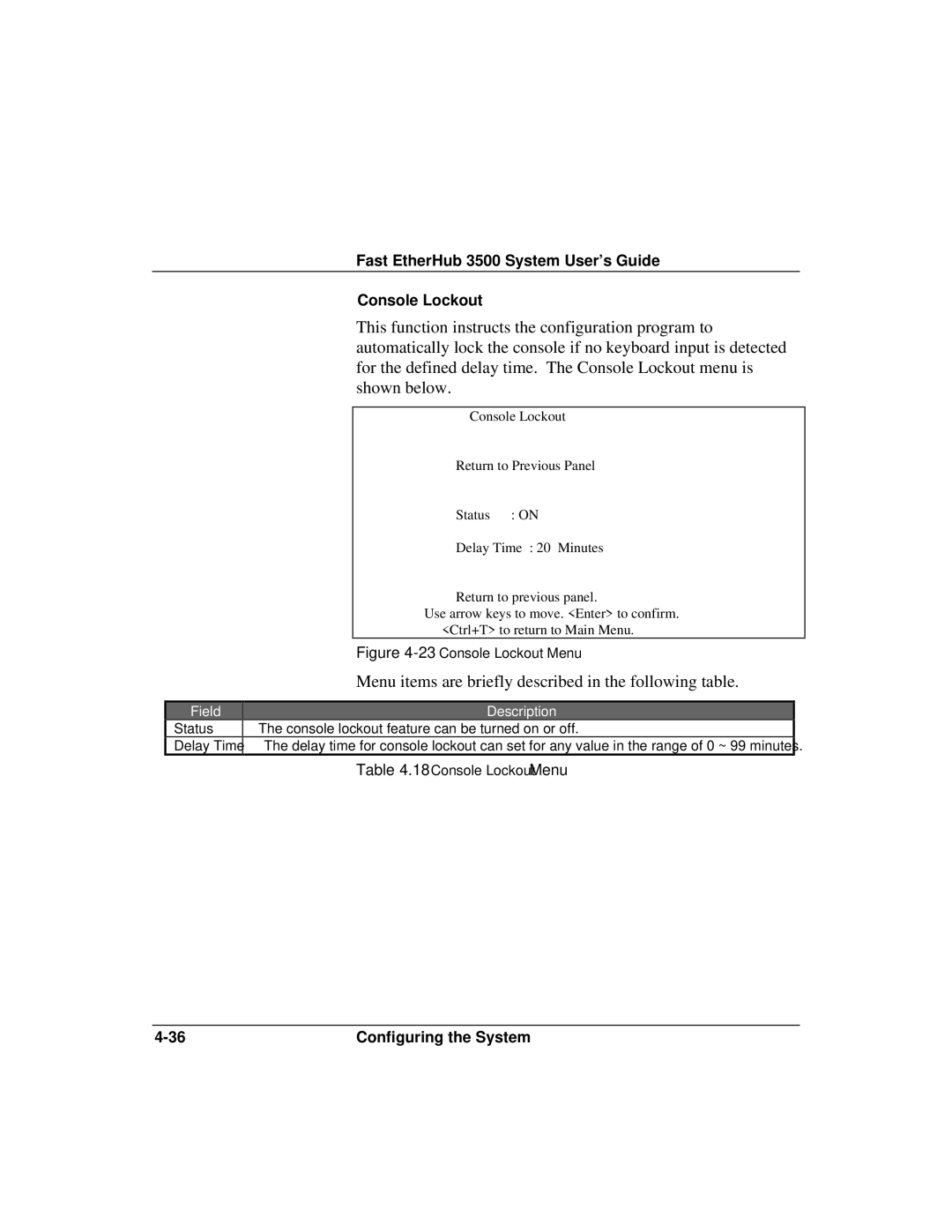 Accton Technology 12i, 12mi SNMP manual Fast EtherHub 3500 System User’s Guide Console Lockout 