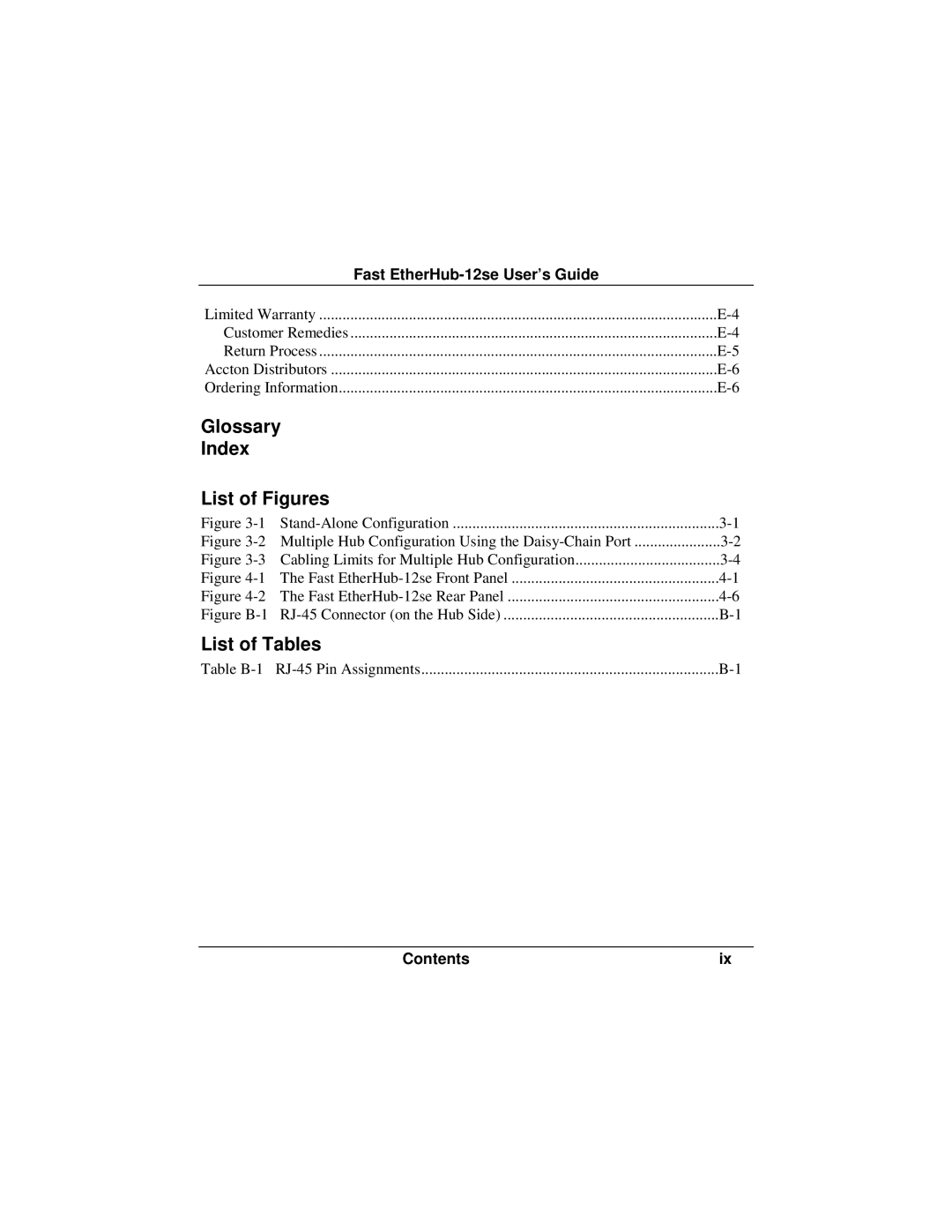 Accton Technology 12se manual Glossary Index List of Figures, List of Tables 