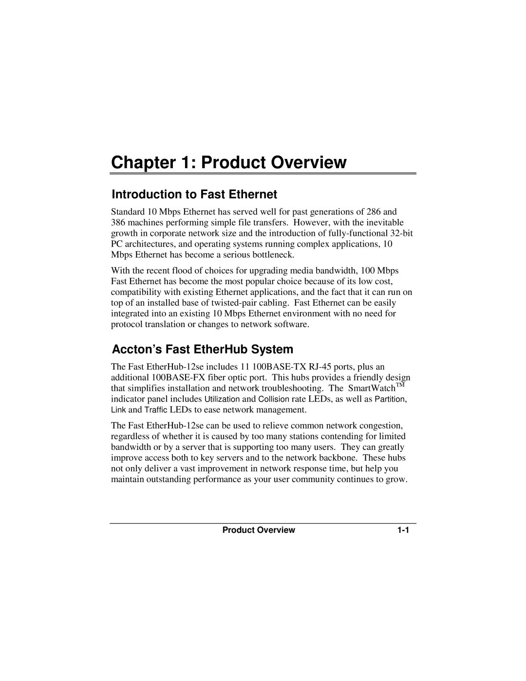 Accton Technology 12se manual Product Overview, Introduction to Fast Ethernet, Accton’s Fast EtherHub System 