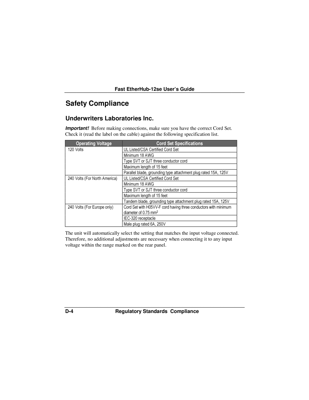 Accton Technology 12se manual Safety Compliance, Underwriters Laboratories Inc 