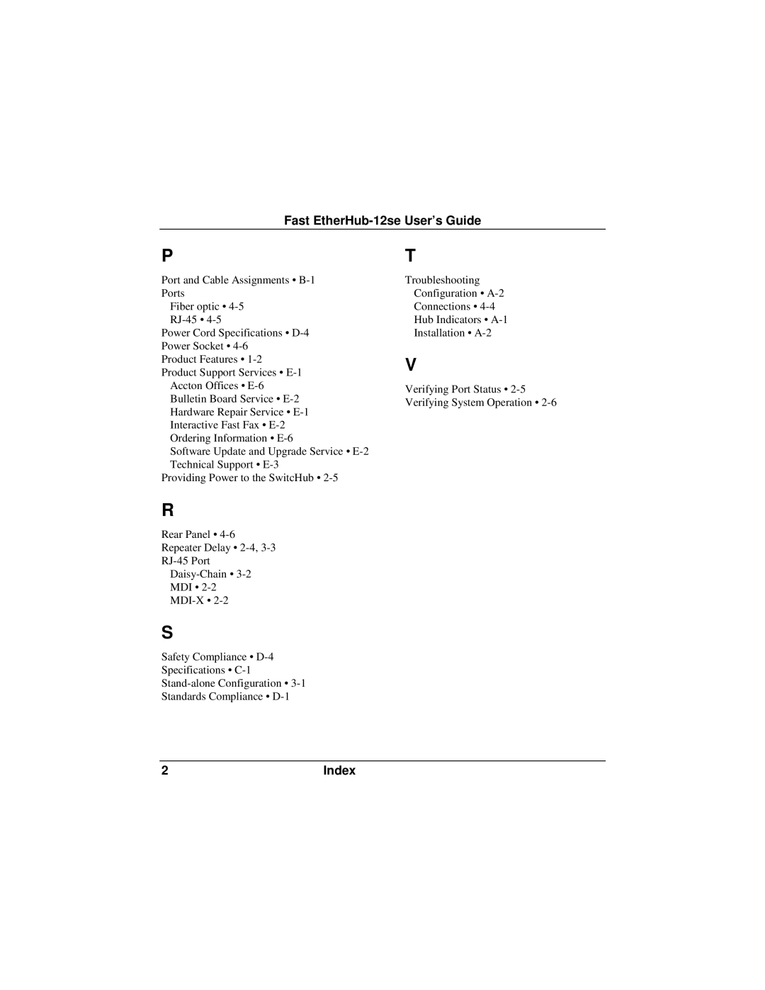 Accton Technology 12se manual Index 