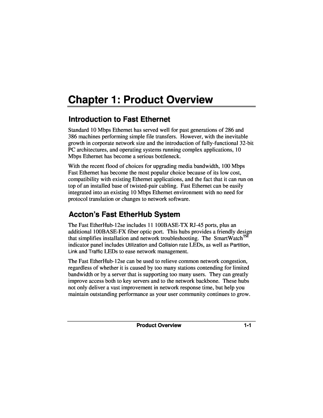 Accton Technology 12se manual Product Overview, Introduction to Fast Ethernet, Accton’s Fast EtherHub System 