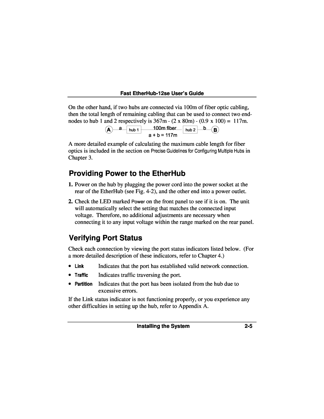 Accton Technology 12se manual Providing Power to the EtherHub, Verifying Port Status 