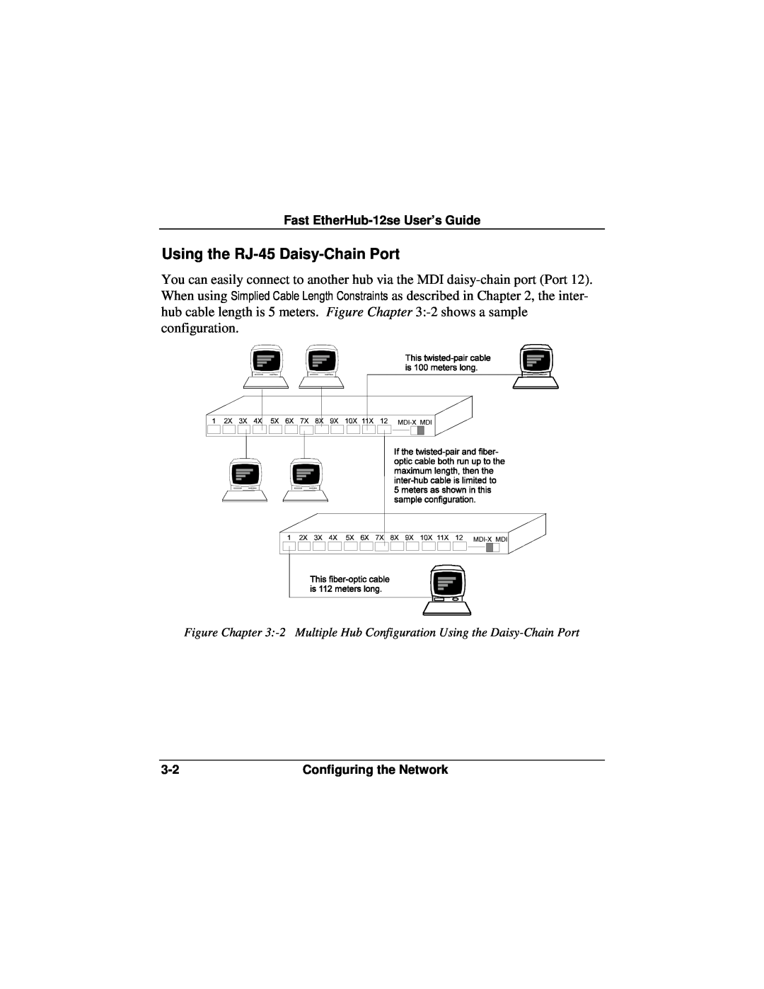 Accton Technology manual Using the RJ-45 Daisy-Chain Port, Fast EtherHub-12se User’s Guide, Configuring the Network 