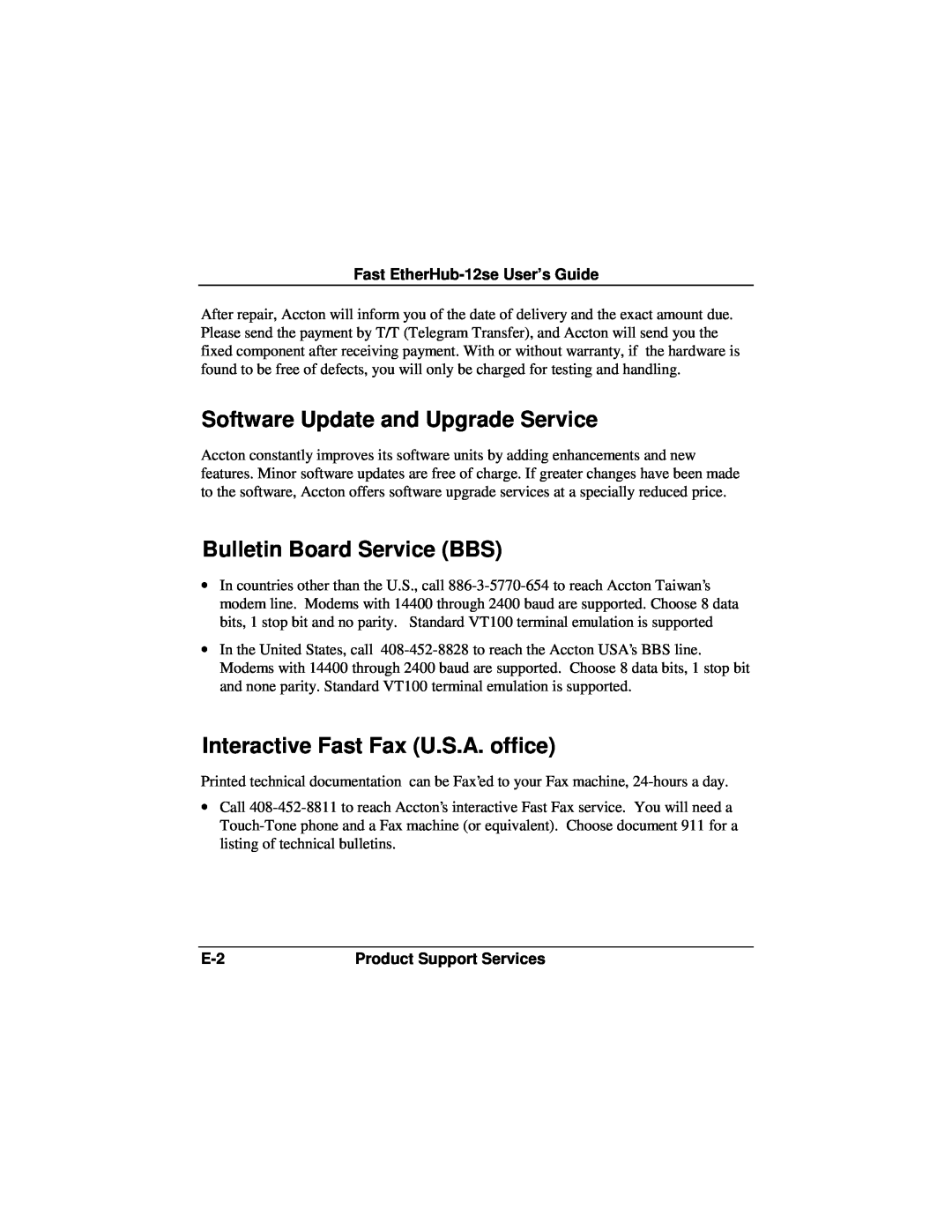 Accton Technology 12se Software Update and Upgrade Service, Bulletin Board Service BBS, Interactive Fast Fax U.S.A. office 