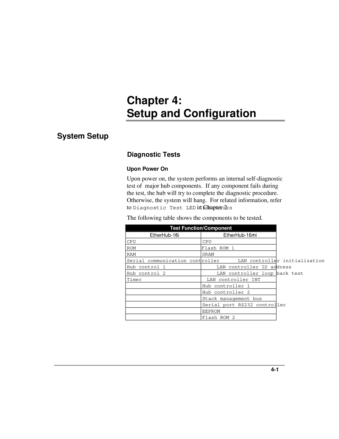 Accton Technology 1500 manual Chapter Setup and Configuration, System Setup, Diagnostic Tests 