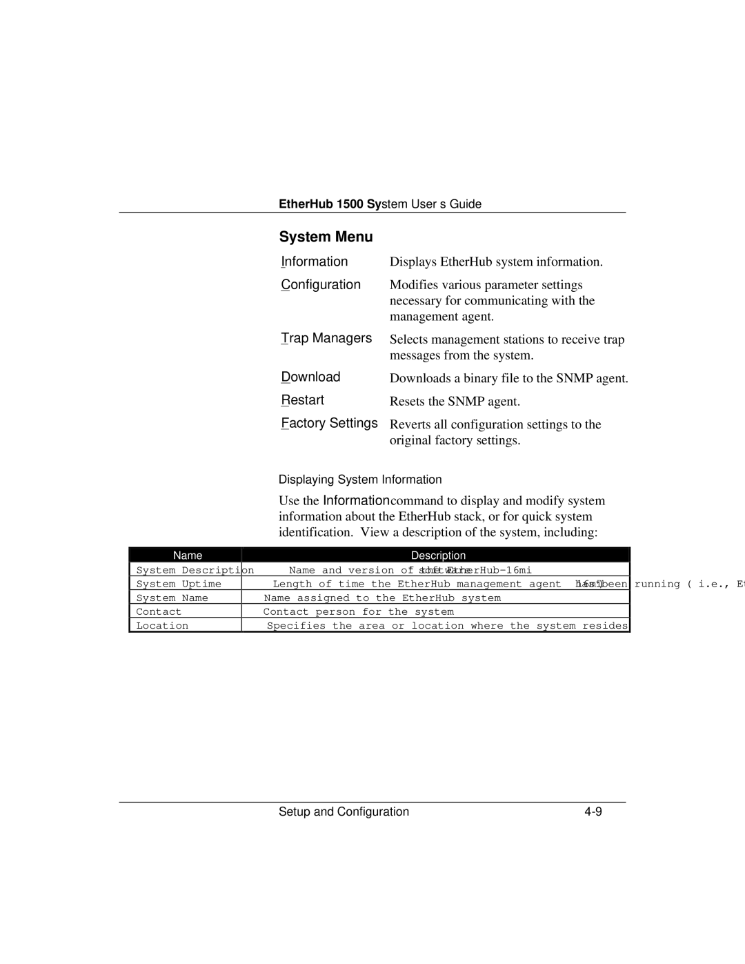 Accton Technology 1500 manual System Menu, Trap Managers Download Restart Factory Settings 