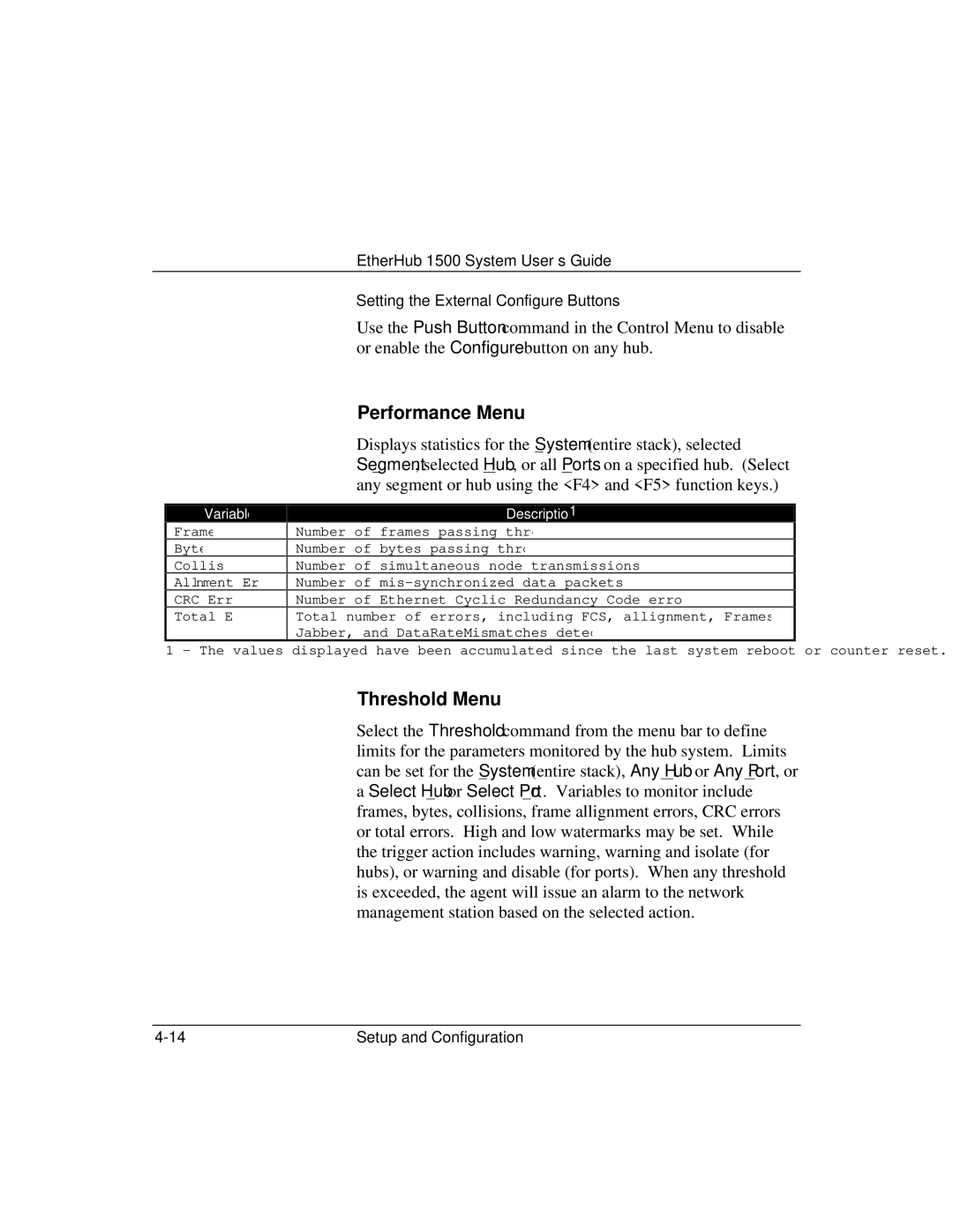 Accton Technology 1500 manual Performance Menu, Threshold Menu 