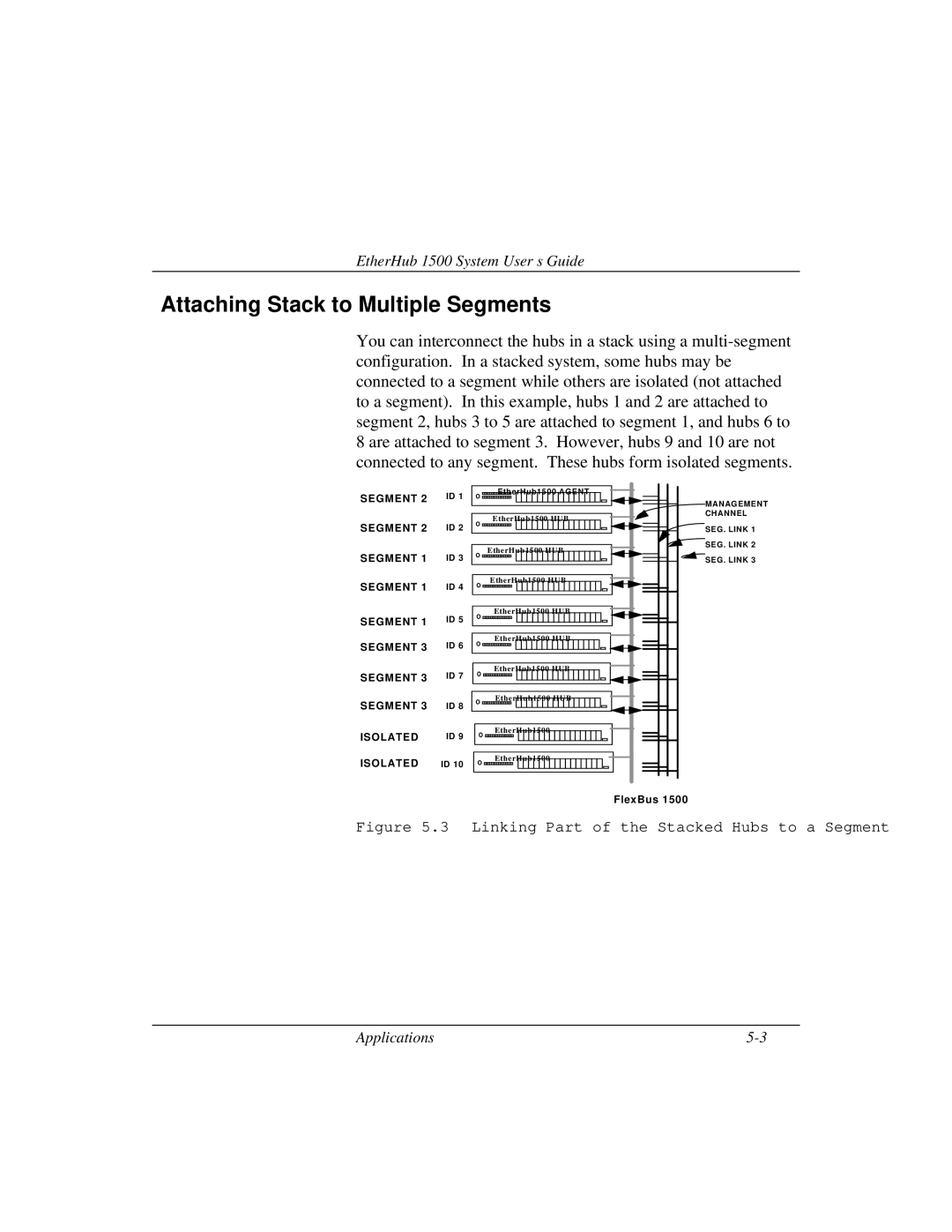 Accton Technology 1500 manual Attaching Stack to Multiple Segments, Linking Part of the Stacked Hubs to a Segment 