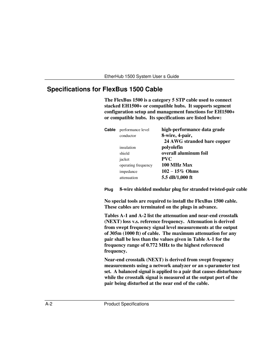 Accton Technology manual Specifications for FlexBus 1500 Cable, Pvc 