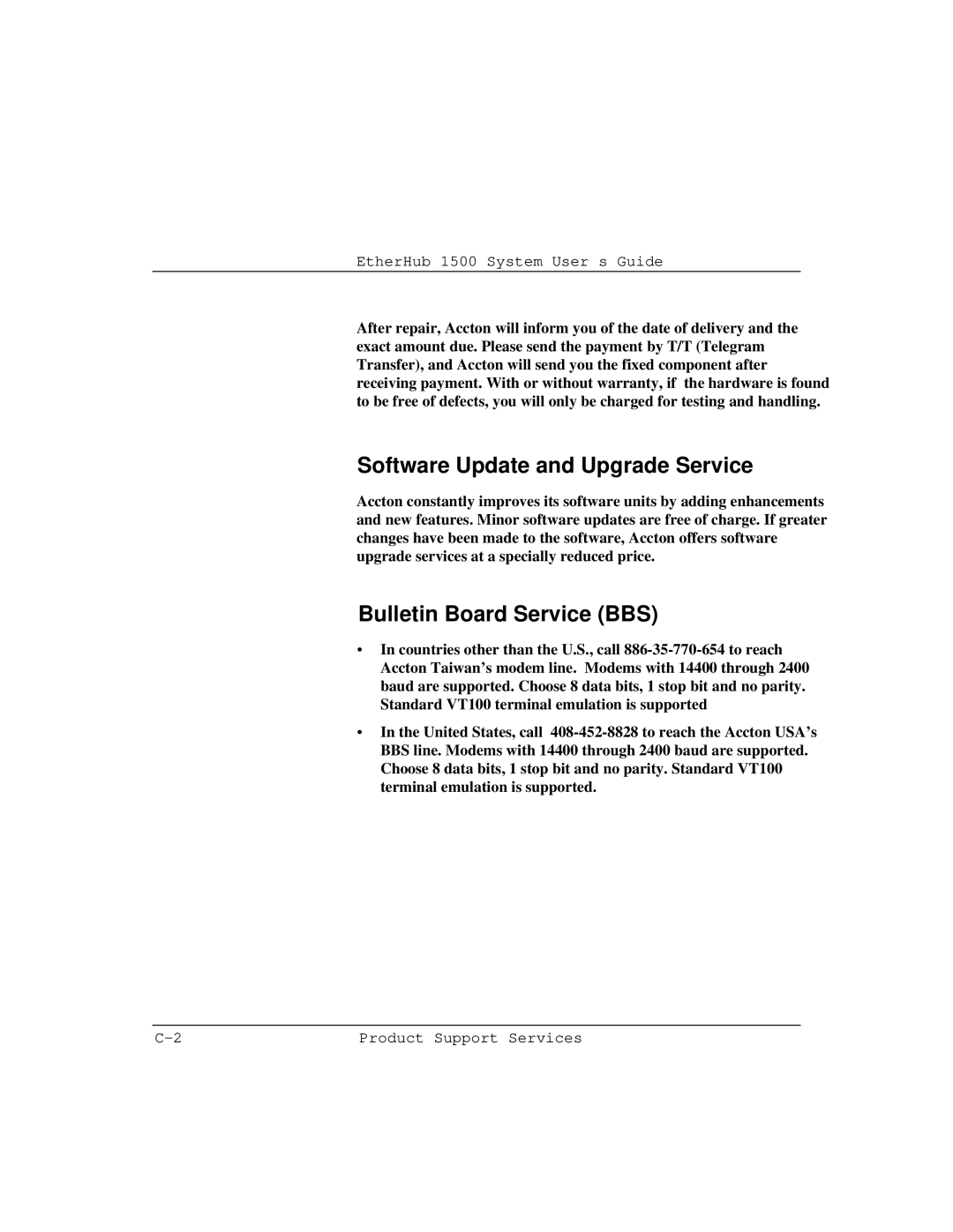 Accton Technology 1500 manual Software Update and Upgrade Service, Bulletin Board Service BBS 