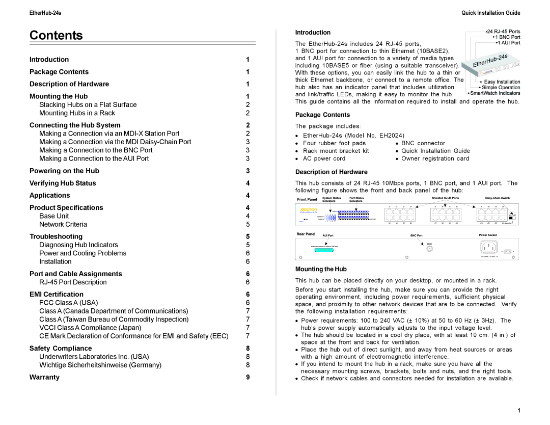 Accton Technology 24S manual Contents 