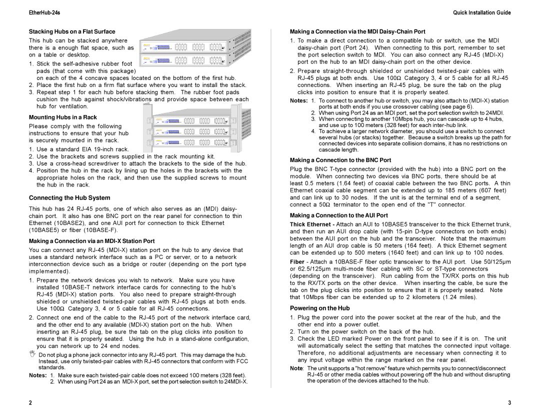 Accton Technology 24S manual Connecting the Hub System, Quick Installation Guide, Powering on the Hub 