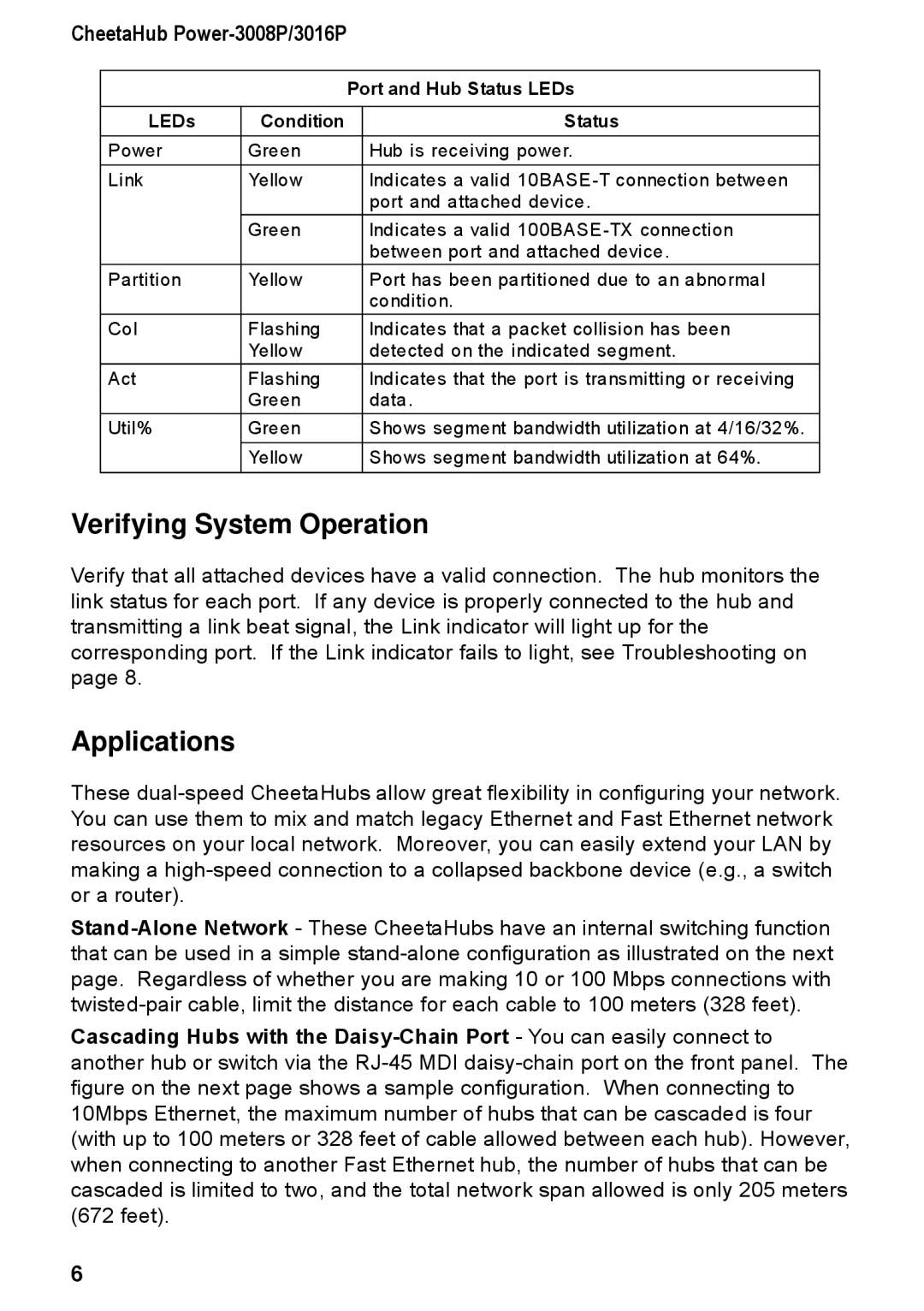 Accton Technology 3016P, 3008P manual Verifying System Operation, Applications 